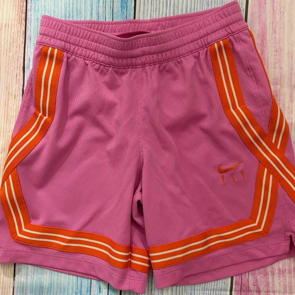 Nike Girls Medium 10-12 Pink Fly Shorts Pink Orange EUC